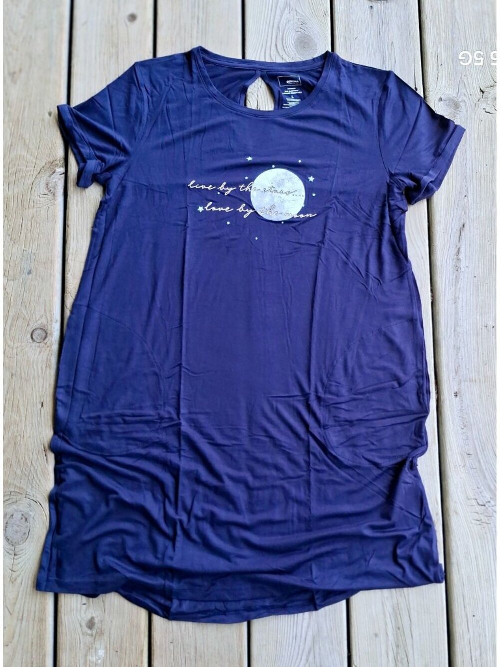 Sonoma Navy Lounge Dress With Moon Graphic Keyhole Back & Side Pockets Everyday